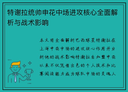 特谢拉统帅申花中场进攻核心全面解析与战术影响